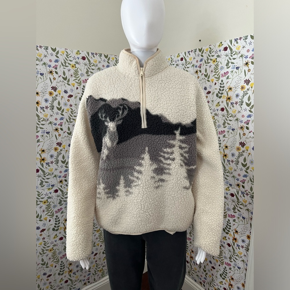 Old Navy Cream and Gray Zip-Up Sweater in Size Small